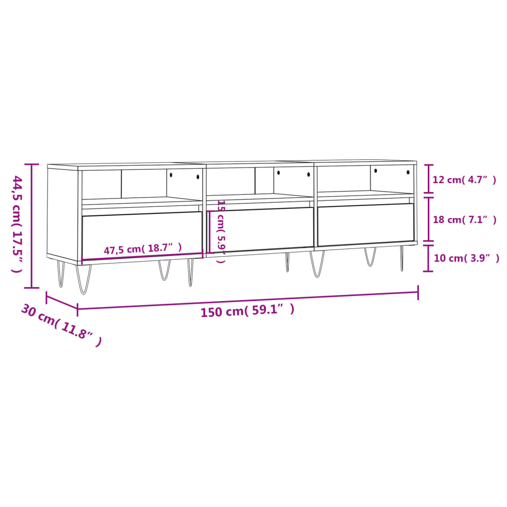 TV Cabinet Smoked Oak 150x30x44.5 cm Engineered Wood
