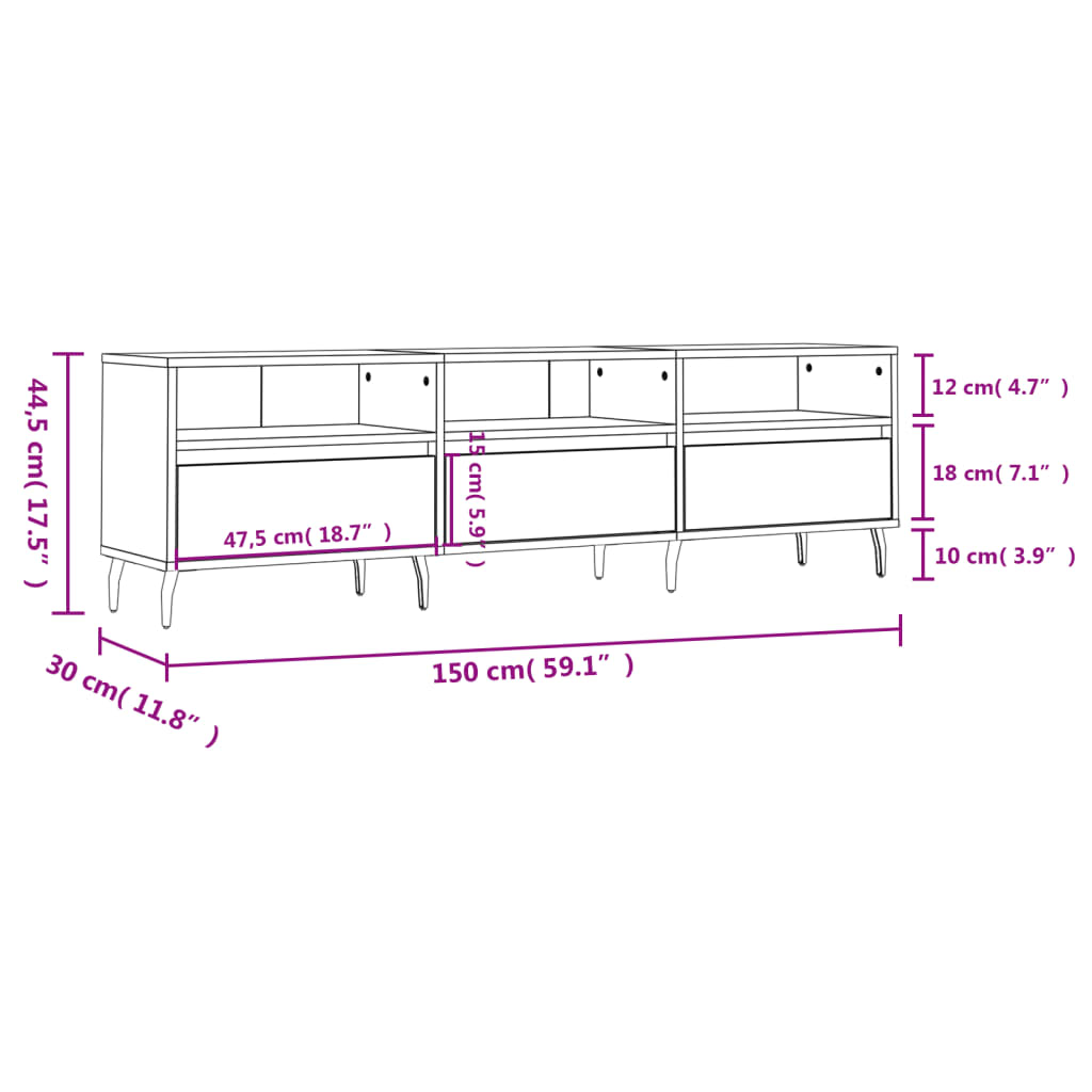 TV Cabinet Grey Sonoma 150x30x44.5 cm Engineered Wood