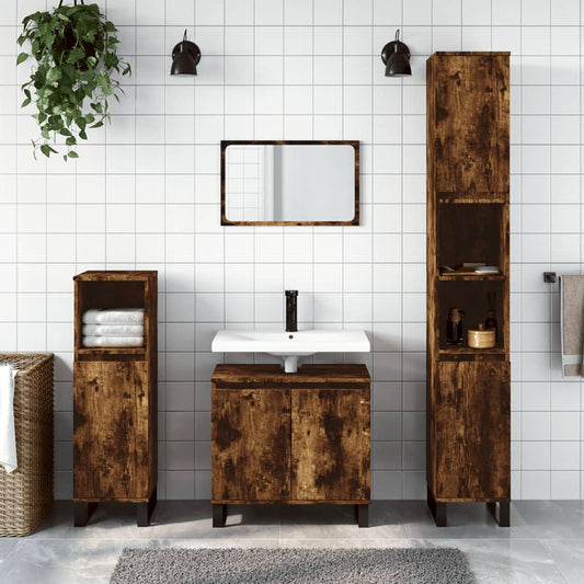 Bathroom Cabinet | Smoked Oak | Engineered wood, Iron | Tall