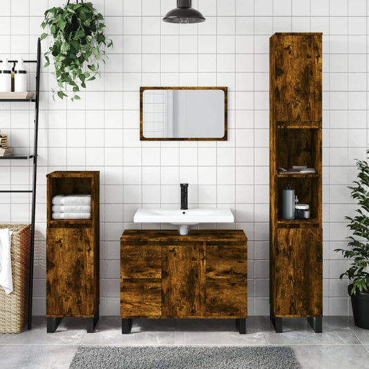 Bathroom Cabinet | Smoked oak | Engineered wood, Iron | Tall