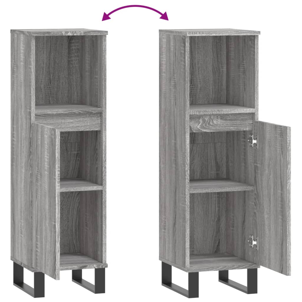 Bathroom Cabinet Grey Sonoma 30x30x100 cm Engineered Wood