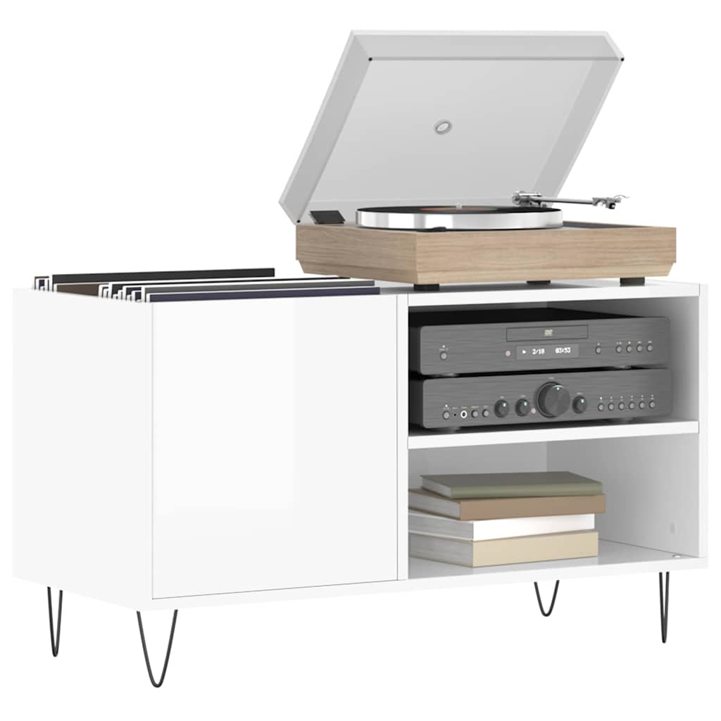 Record Cabinet High Gloss White 85x38x48 cm Engineered Wood