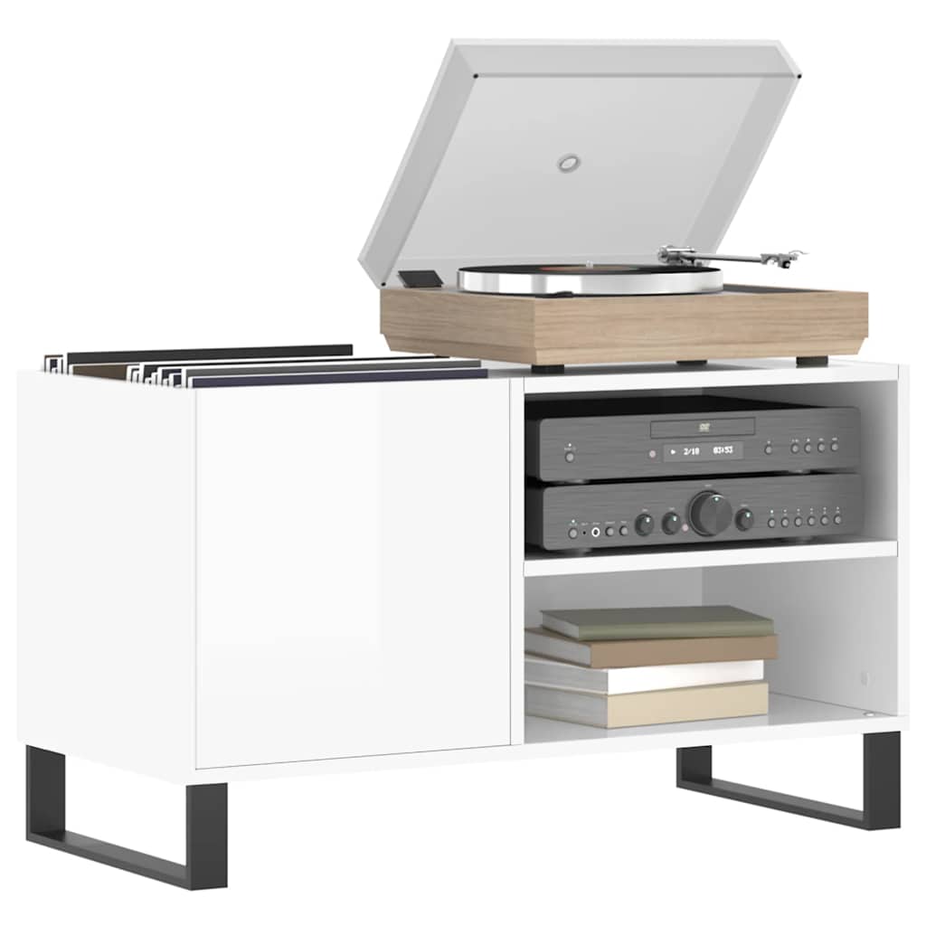 Record Cabinet High Gloss White 85x38x48 cm Engineered Wood