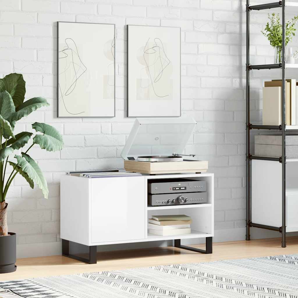 Record Cabinet High Gloss White 85x38x48 cm Engineered Wood
