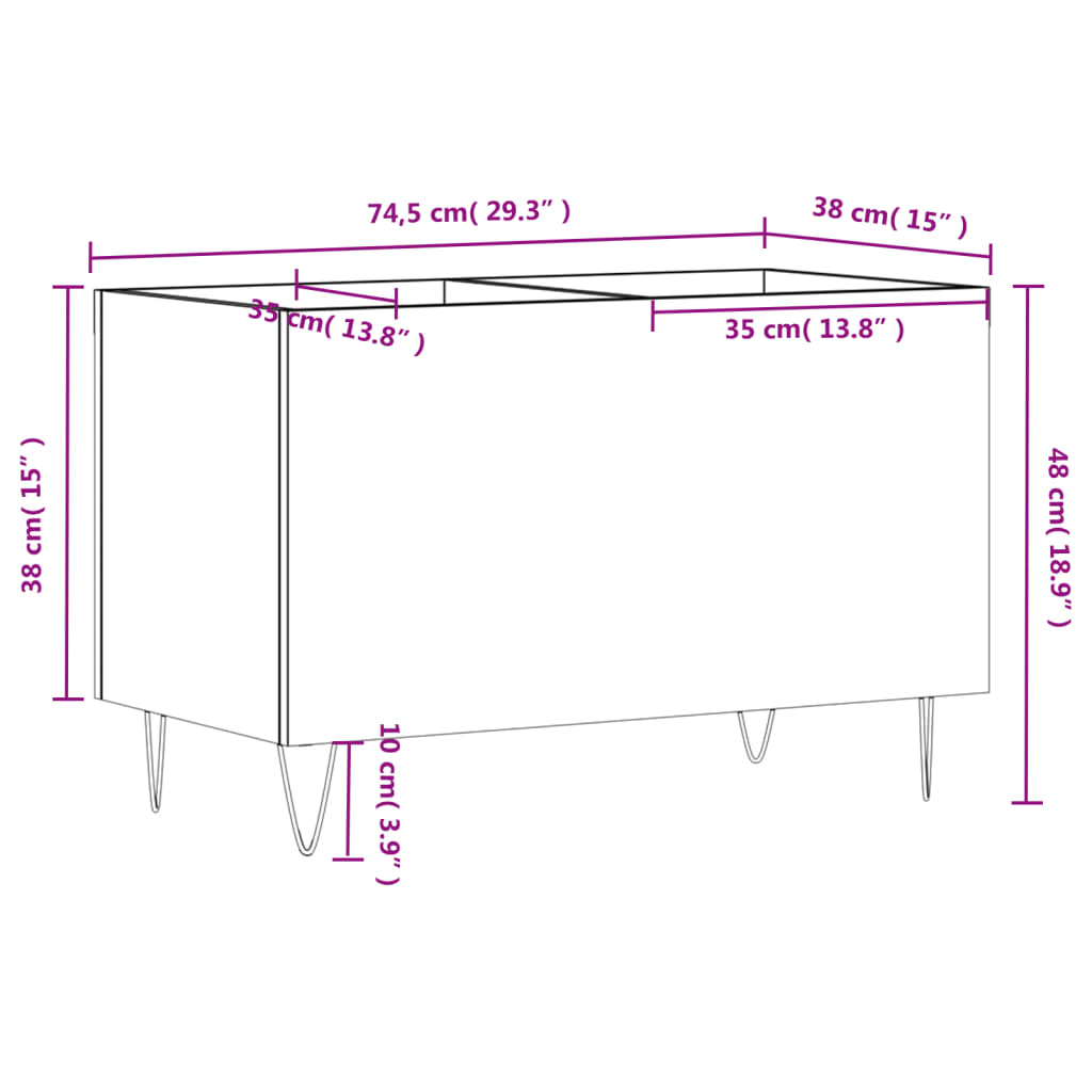 Record Cabinet Grey Sonoma 74.5x38x48 cm Engineered Wood