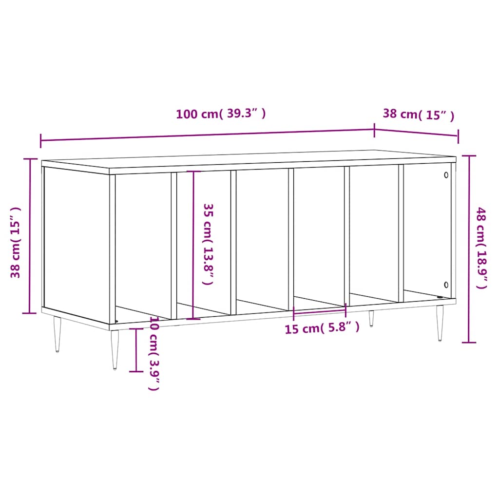 Record Cabinet | Black | Engineered wood | 100x38x48 cm