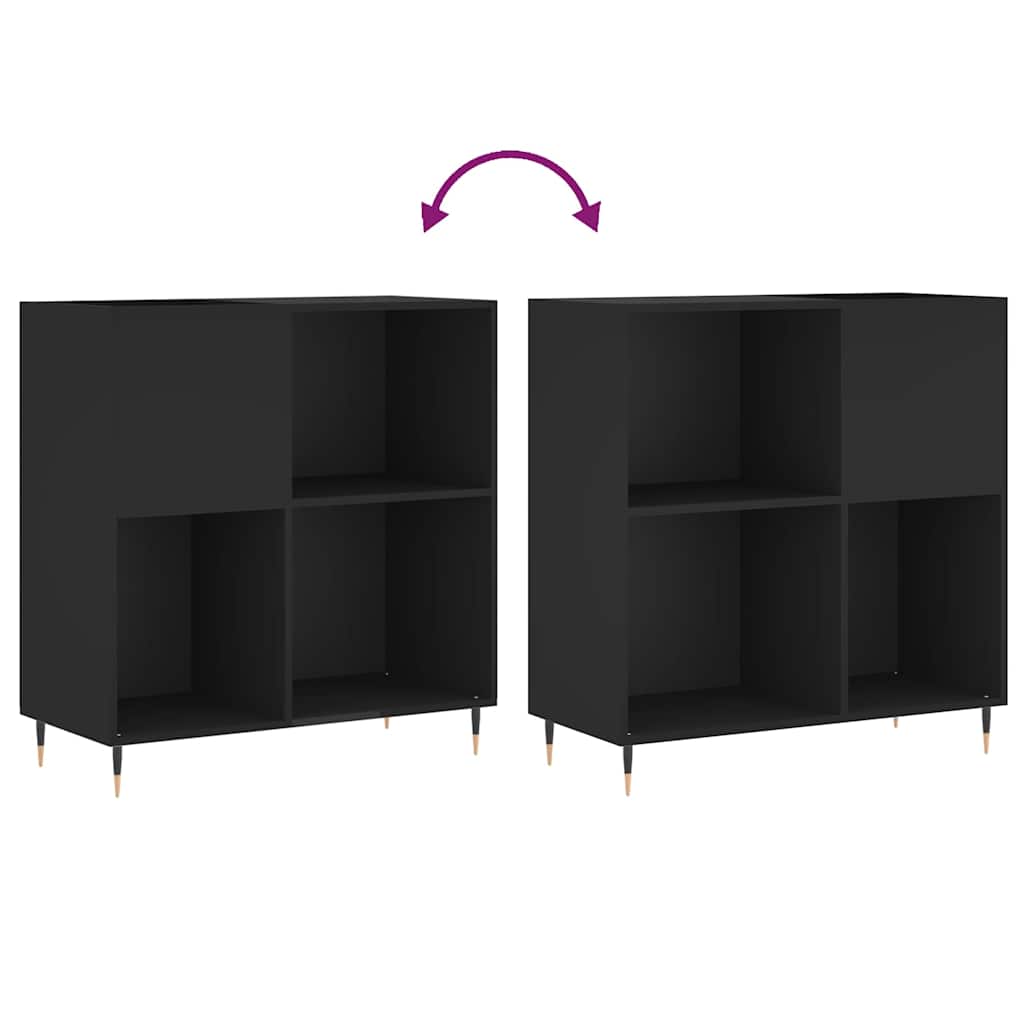 Record Cabinet | Black | Engineered Wood | 84.5 x 38 x 89 cm | Modern