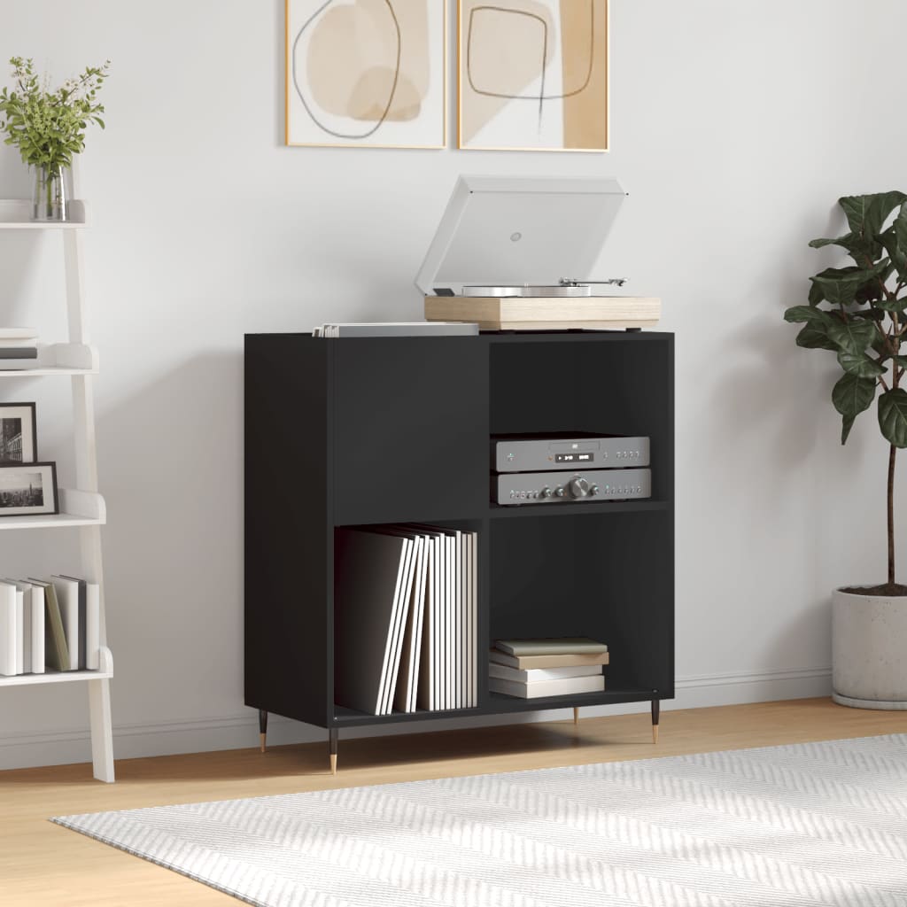 Record Cabinet | Black | Engineered Wood | 84.5 x 38 x 89 cm | Modern