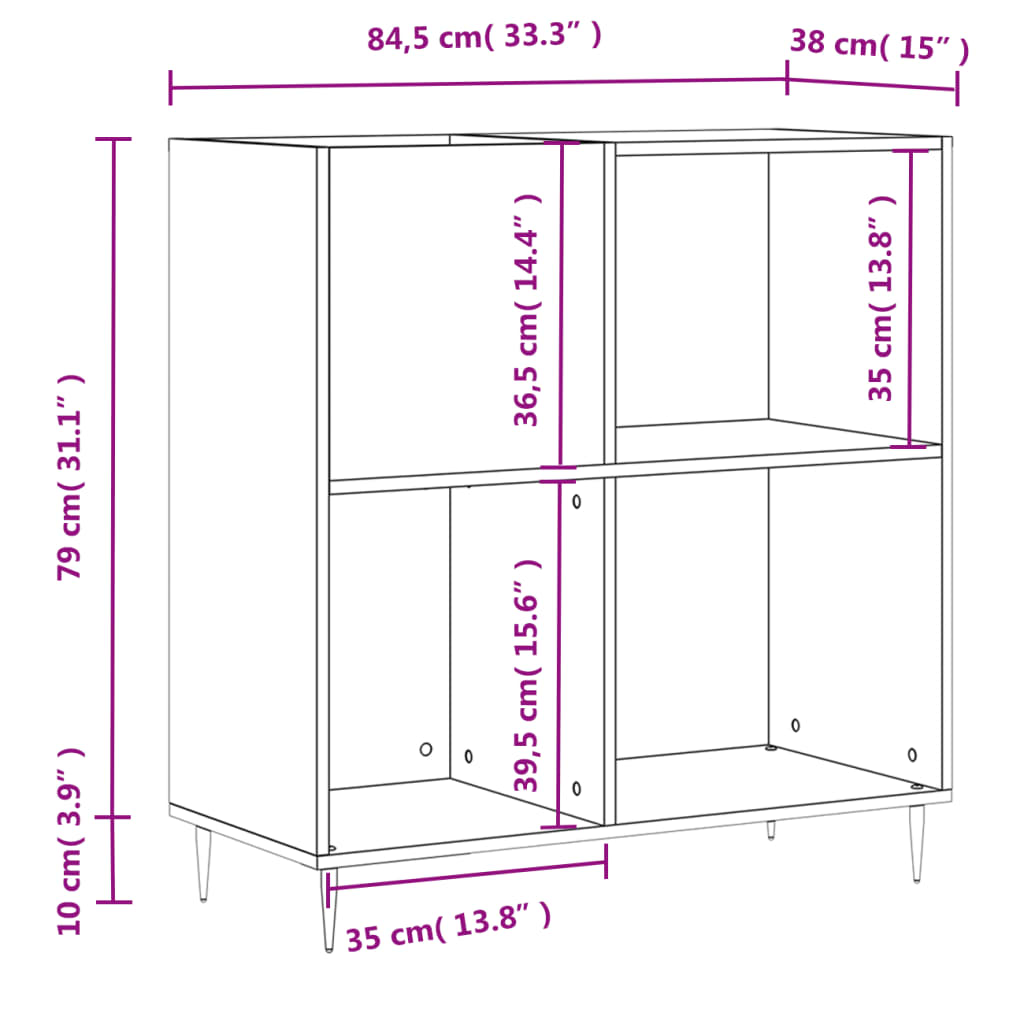 Record Cabinet Concrete Grey 84.5x38x89 cm Engineered Wood