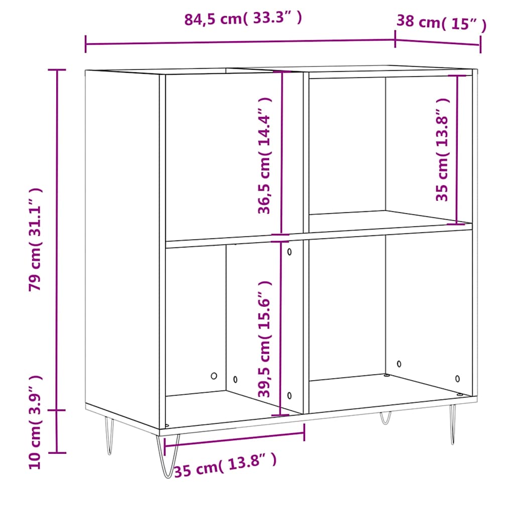 Record Cabinet | Black | Engineered wood, Iron | 84.5x38x89 cm
