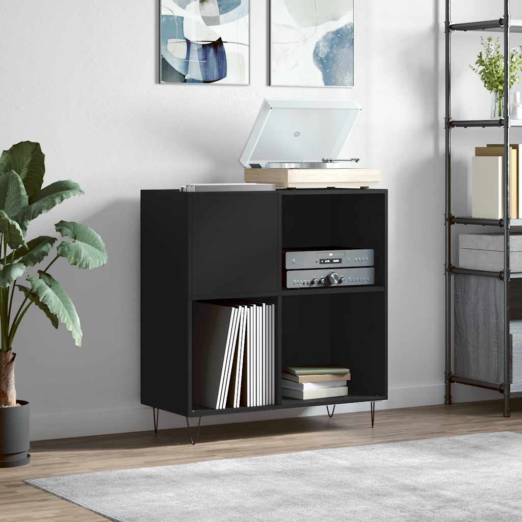 Record Cabinet | Black | Engineered wood, Iron | 84.5x38x89 cm