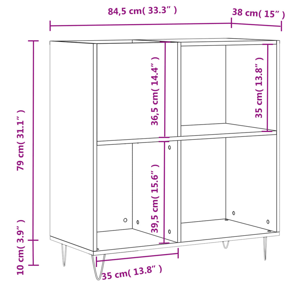 Record Cabinet High Gloss White 84.5x38x89 cm Engineered Wood