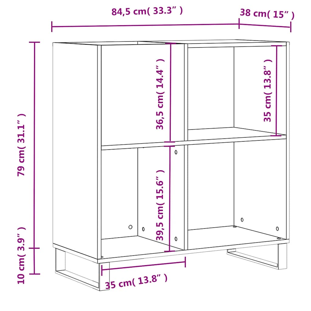 Record Cabinet White 84.5x38x89 cm Engineered Wood