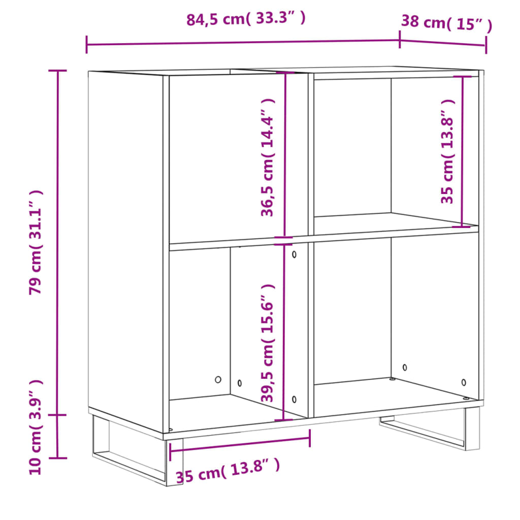 Record Cabinet Grey Sonoma 84.5x38x89 cm Engineered Wood