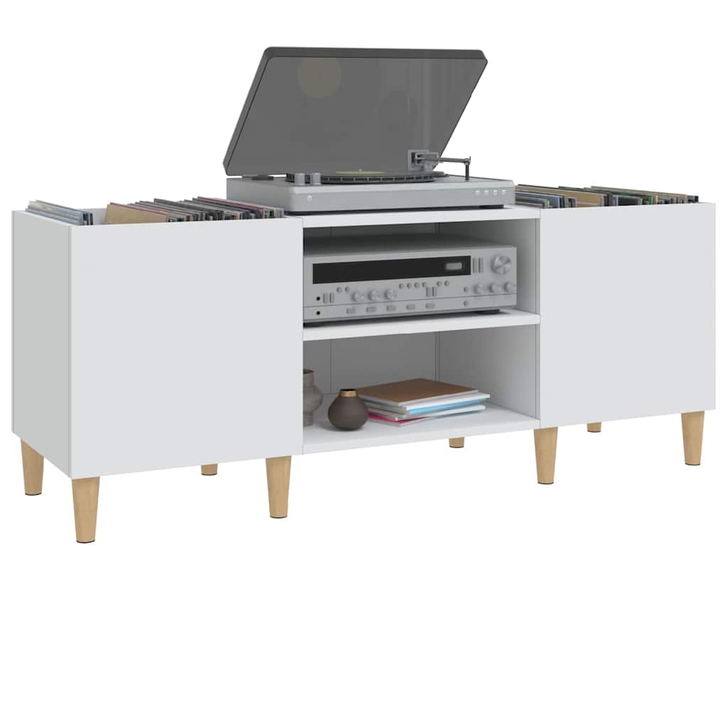 Record Cabinet White 121x38x48 cm Engineered Wood