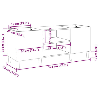 Record Cabinet White 121x38x48 cm Engineered Wood