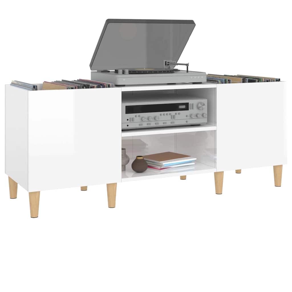 Record Cabinet High Gloss White 121x38x48 cm Engineered Wood