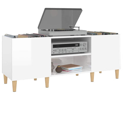 Record Cabinet High Gloss White 121x38x48 cm Engineered Wood