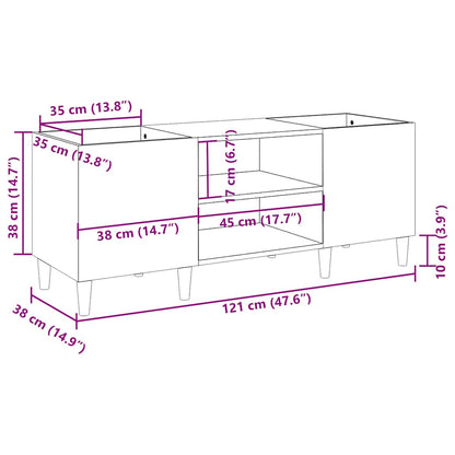 Record Cabinet High Gloss White 121x38x48 cm Engineered Wood
