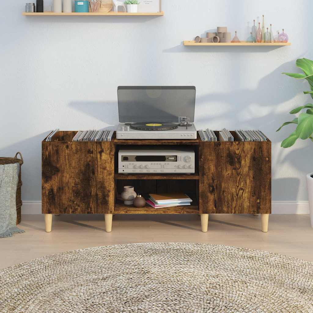 Record Cabinet Smoked Oak 121x38x48 cm Engineered Wood