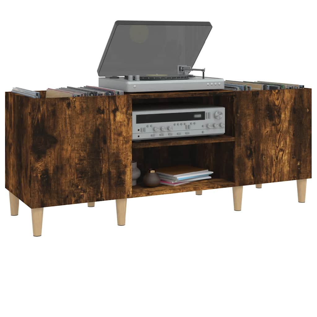 Record Cabinet Smoked Oak 121x38x48 cm Engineered Wood