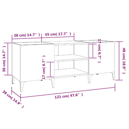 Record Cabinet High Gloss White 121x38x48 cm Engineered Wood