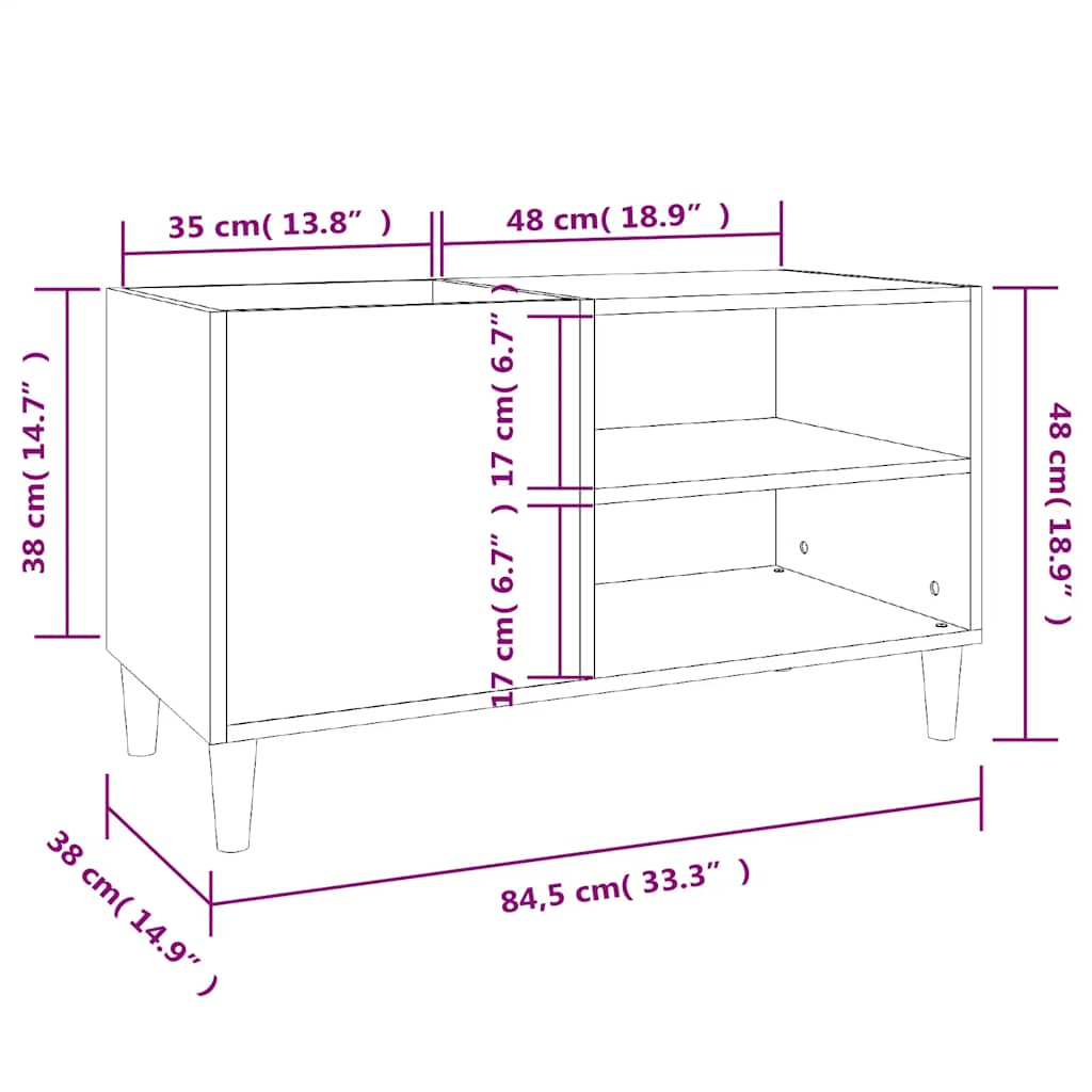 Record Cabinet Concrete Grey 84.5x38x48 cm Engineered Wood