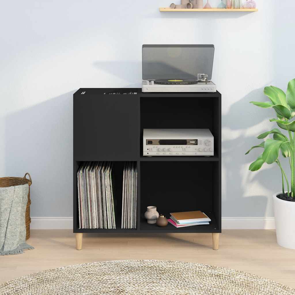Record Cabinet | Black | Engineered wood, solid eucalyptus wood | Medium