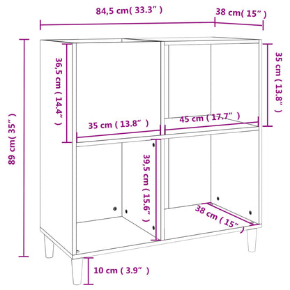 Record Cabinet Grey Sonoma 84.5x38x89 cm Engineered Wood