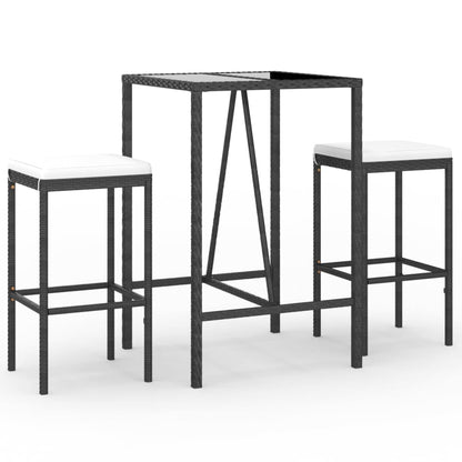 3 Piece Patio Bar Set with Cushions Black Poly Rattan