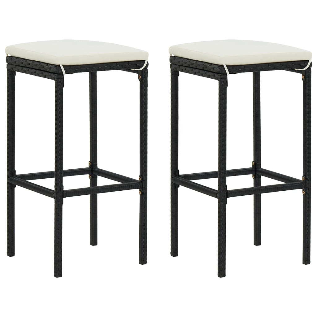 3 Piece Patio Bar Set with Cushions Black Poly Rattan