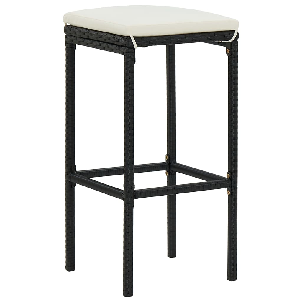 3 Piece Patio Bar Set with Cushions Black Poly Rattan