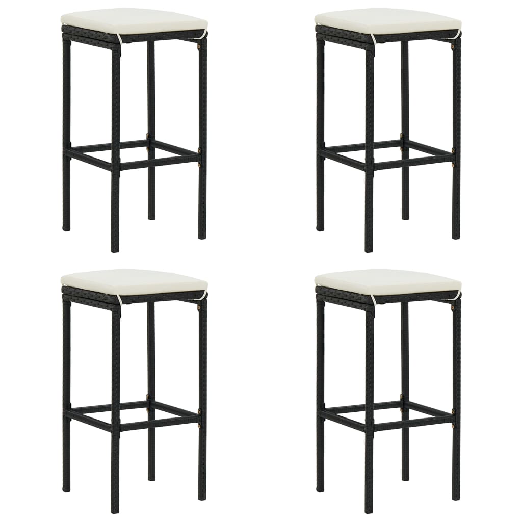 5 Piece Patio Bar Set with Cushions Black Poly Rattan