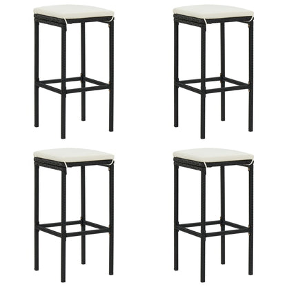 5 Piece Patio Bar Set with Cushions Black Poly Rattan