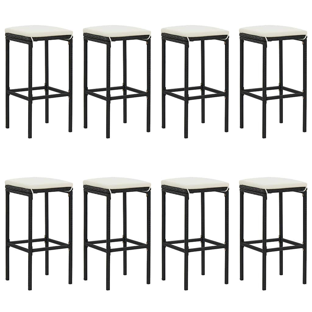 9 Piece Patio Bar Set with Cushions Black Poly Rattan