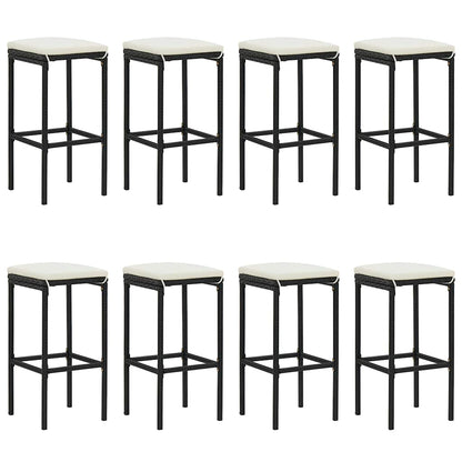 9 Piece Patio Bar Set with Cushions Black Poly Rattan