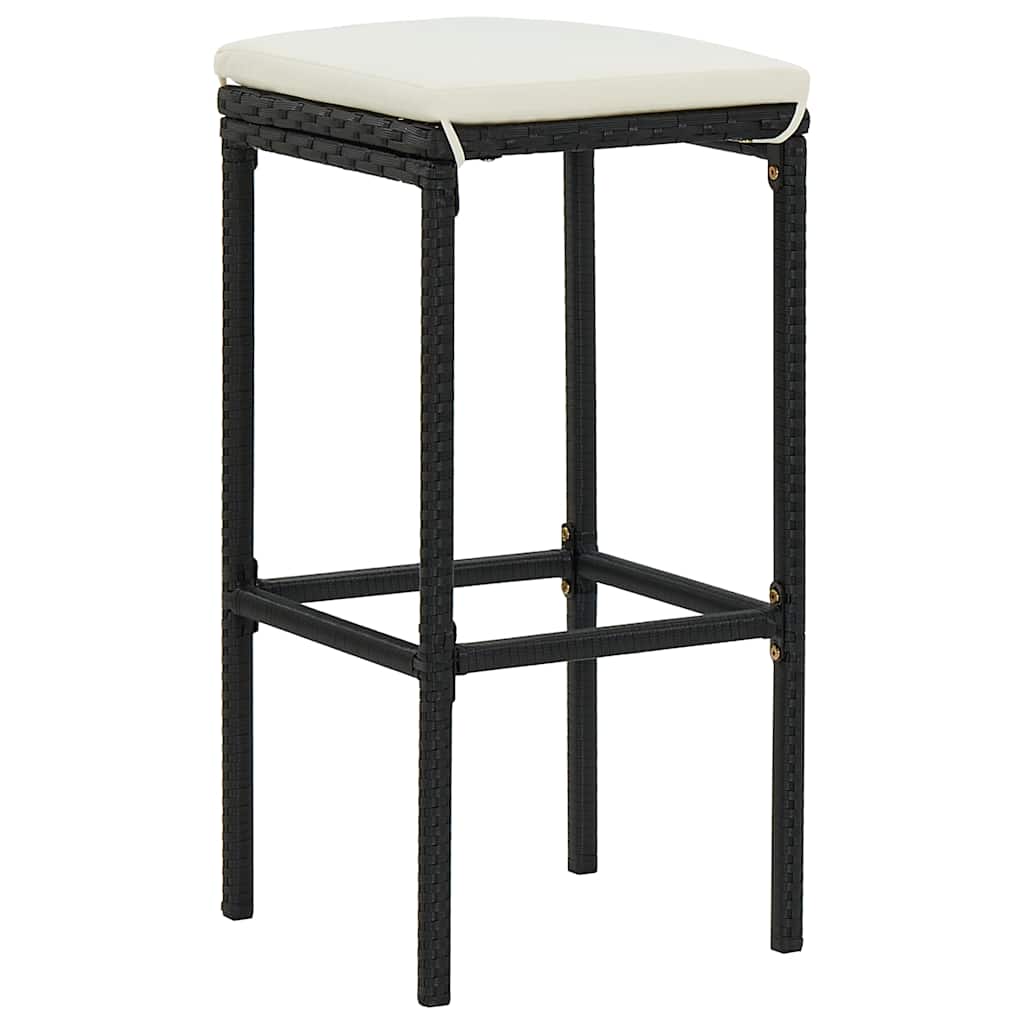 9 Piece Patio Bar Set with Cushions Black Poly Rattan