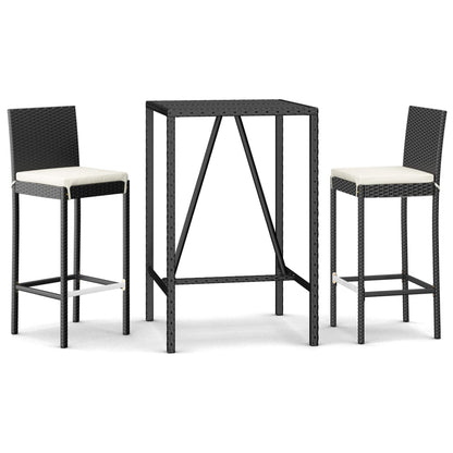 3 Piece Patio Bar Set with Cushions Black Poly Rattan