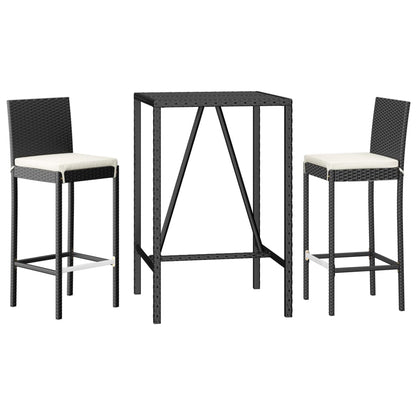 3 Piece Patio Bar Set with Cushions Black Poly Rattan