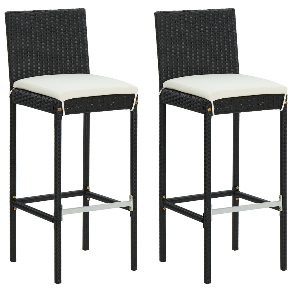 3 Piece Patio Bar Set with Cushions Black Poly Rattan