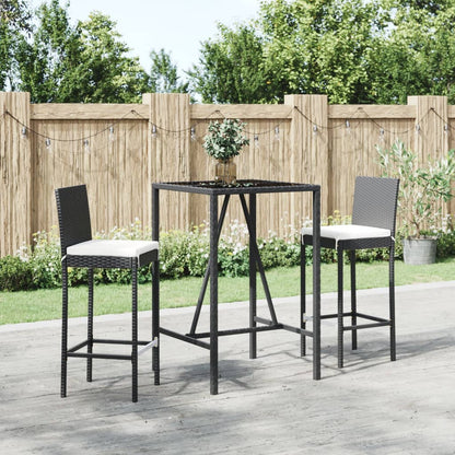 3 Piece Patio Bar Set with Cushions Black Poly Rattan