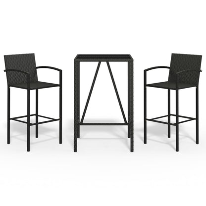 Garden Bar Set | Black | PE rattan, powder-coated steel, tempered glass
