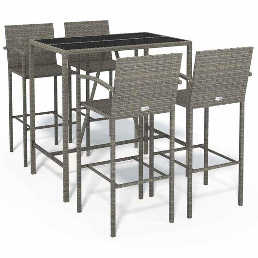 5 Piece Garden Bar Set Grey Poly Rattan