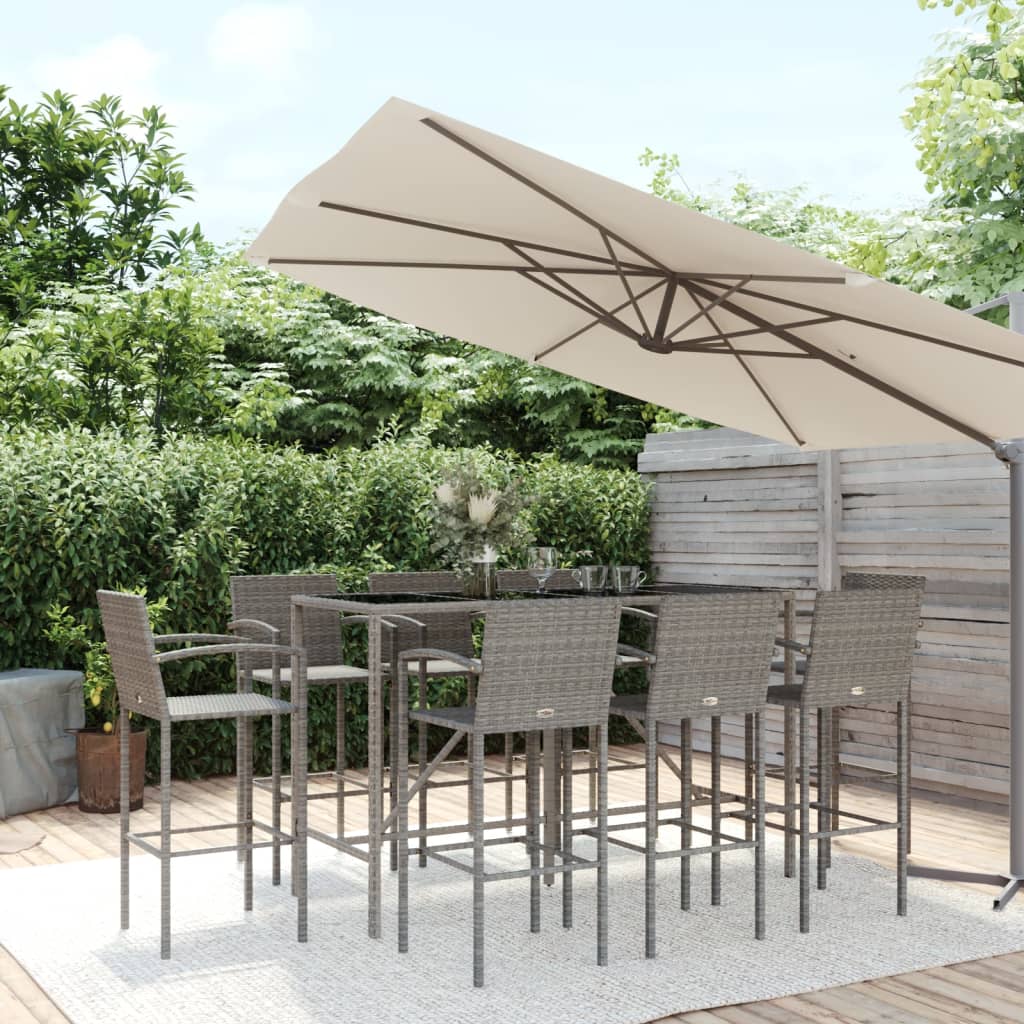 Garden Bar Set | Grey | PE rattan, powder-coated steel, tempered glass