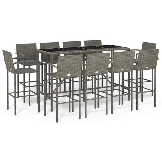 11 Piece Garden Bar Set Grey Poly Rattan