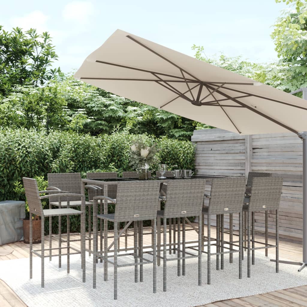 Garden Bar Set | Grey | PE Rattan | Large | Footrest | Garden Bar Set