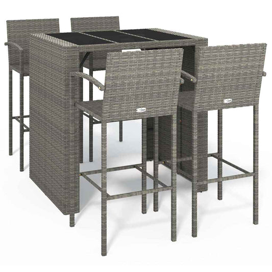 5 Piece Garden Bar Set Grey Poly Rattan