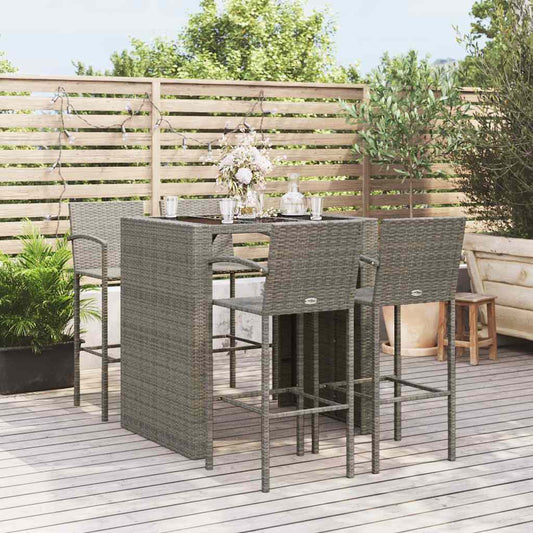 5 Piece Garden Bar Set Grey Poly Rattan