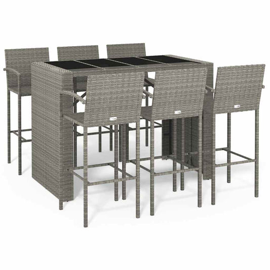 7 Piece Garden Bar Set Grey Poly Rattan