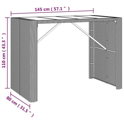 Garden Bar Set | Grey | PE rattan, powder-coated steel, tempered glass